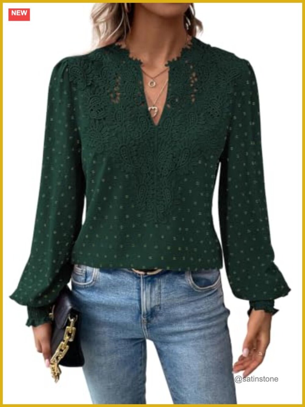 Falechay Boho Flowy Lace Floral V Neck Blouse Long Sleeve Ruffle Top